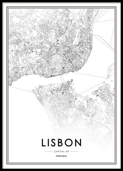 Lisbon Map Plagát v skupine Plagáty / Čiernobiele plagáty v Desenio AB (3354)