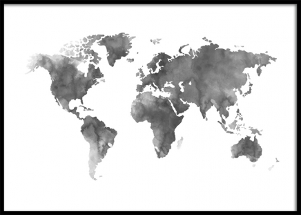 World Map Grey Watercolour, Plagát v skupine Plagáty / Mapy & mestá v Desenio AB (8453)