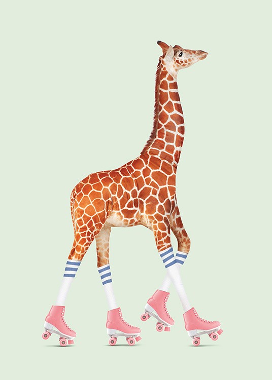 Rollerskating Giraffe Plagát / Obrazy pre deti v Desenio AB (11023)