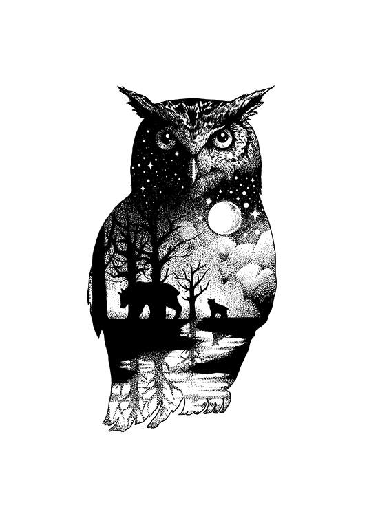 Ink Dot Owl Plagát