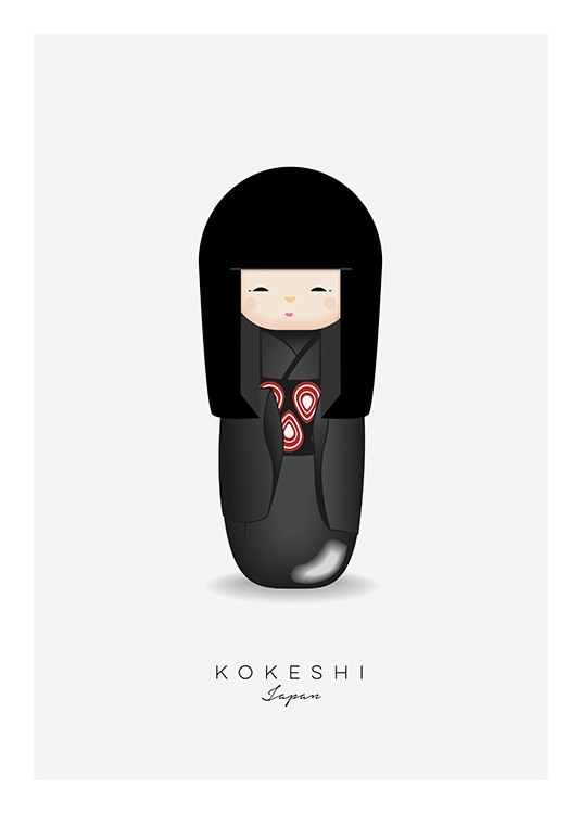 Kokeshi Doll Black Plagát