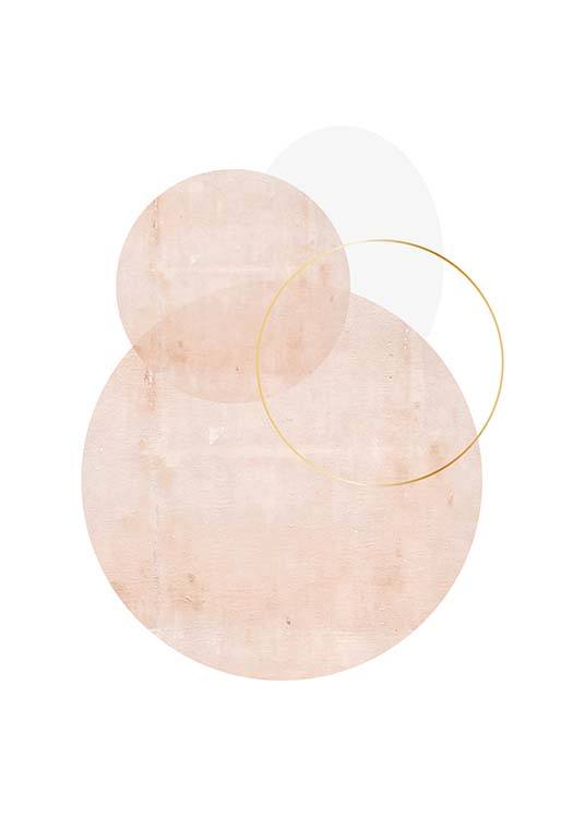 – Prekrývajúce sa ružové, biele a zlaté kruhy na bielom pozadí. 