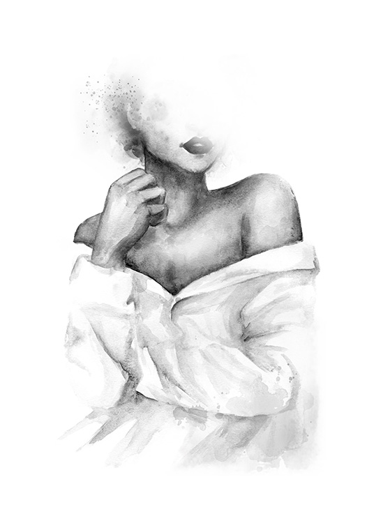  – Čiernobiela akvarelová ilustrácia ženy s odhalenými plecami