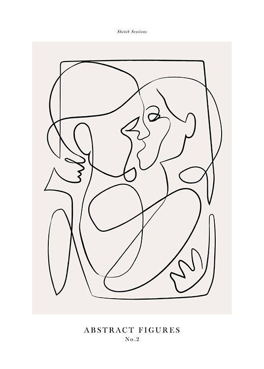  – Abstraktná ilustrácia dvoch objímajúcich a bozkávajúcich sa ľudí v štýle perokresby