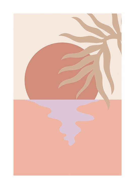  – Grafické znázornenie béžových palmových listov so západom slnka