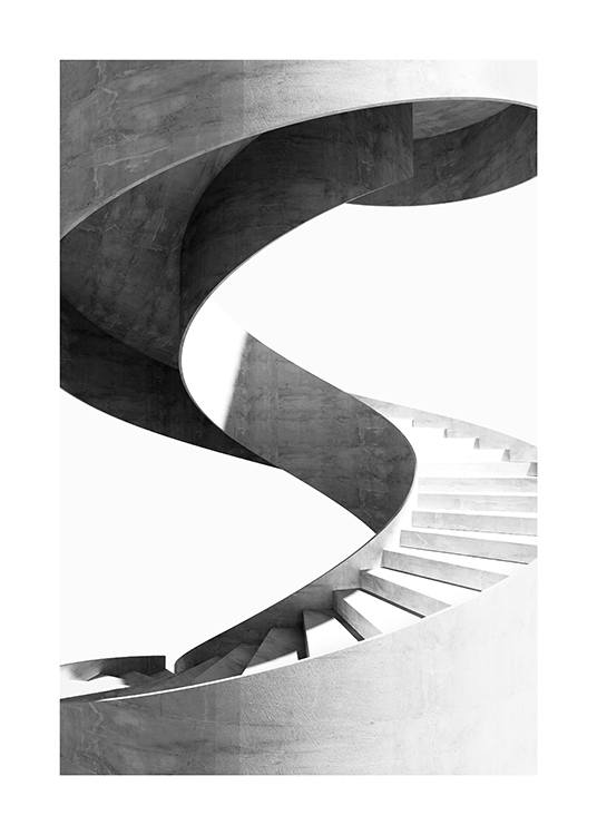 Black and White Spiral Staircase Plagát