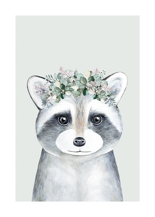Flower Raccoon Plagát