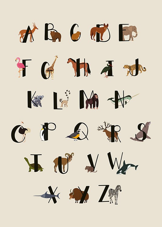 Animals Of The World Alphabet Plagát