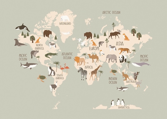 Animals Of The World Map Plagát