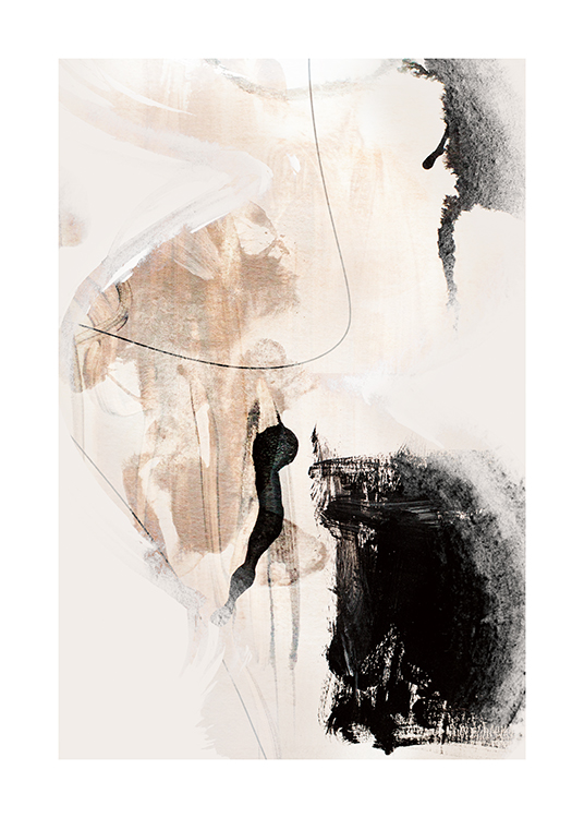  – Abstraktná maľba béžovo-čiernych útvarov na svetlom pozadí