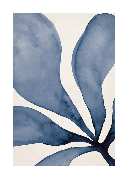  – Akvarelová ilustrácia modrej morskej riasy s hrubými listami na béžovom pozadí
