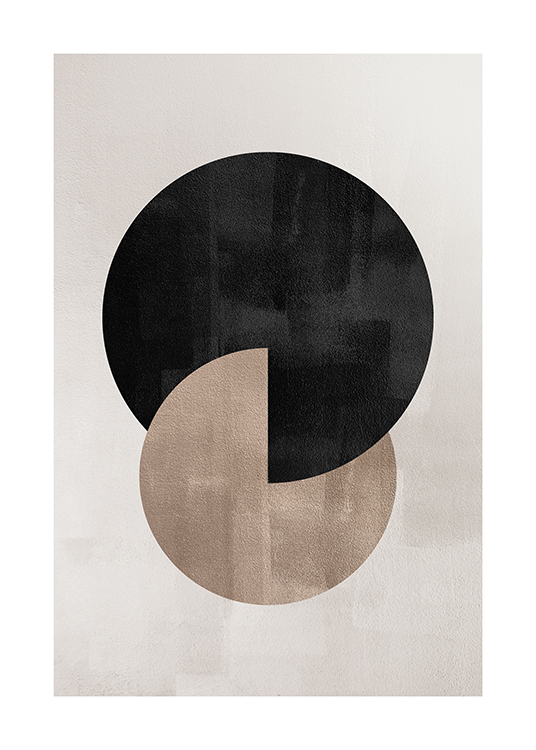  – Grafická ilustrácia béžového a čierneho prekrývajúceho sa kruhu na šedo-béžovom pozadí