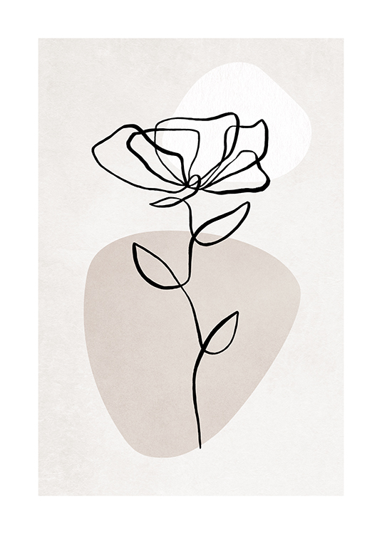 – Ilustrácia čierneho kvetu na bledošedom pozadí s bielym a béžovým útvarom