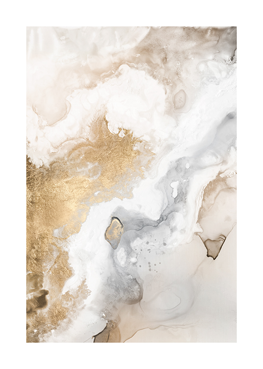  – Abstraktná maľba bielo-béžovo-zlatej farby s premiešanými farbami