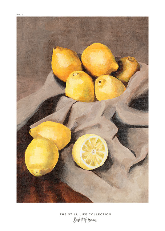  – Obraz citrónov na sivobéžovej látke