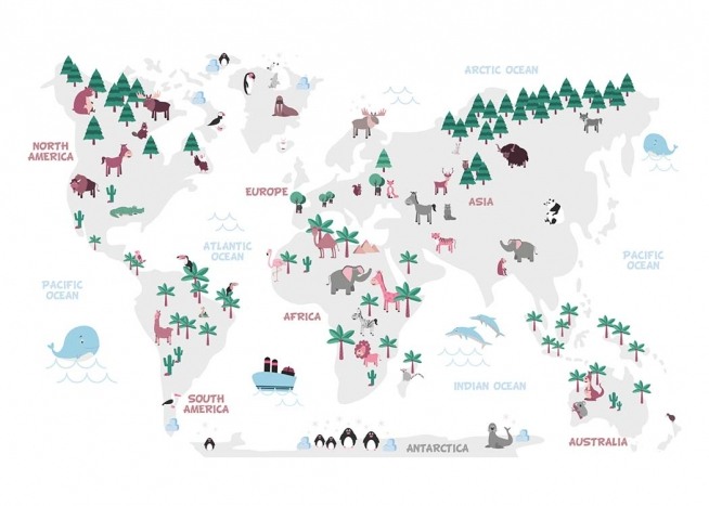 World Map Pastel Plagát