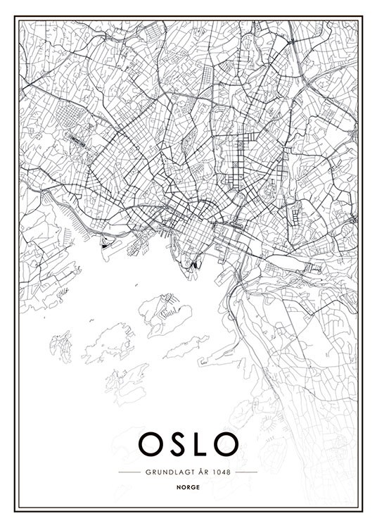 Oslo Map B&W Plagát