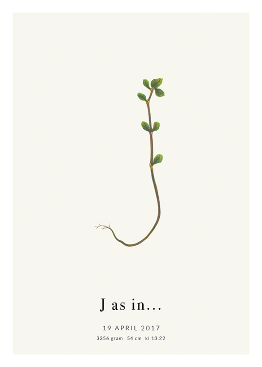  – Písmeno J v tvare rastlinky s textom v dolnej časti