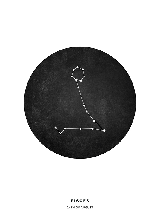  – Ilustrácia so znamením zverokruhu Ryby v čiernom kruhu na bielom pozadí