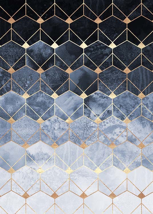 Blue Hexagons And Diamonds Plagát
